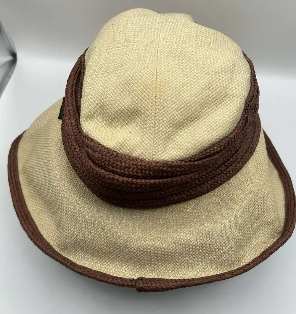 Vintage Givenchy Chapeaux Beige and Brown Straw Sun Visor Hat